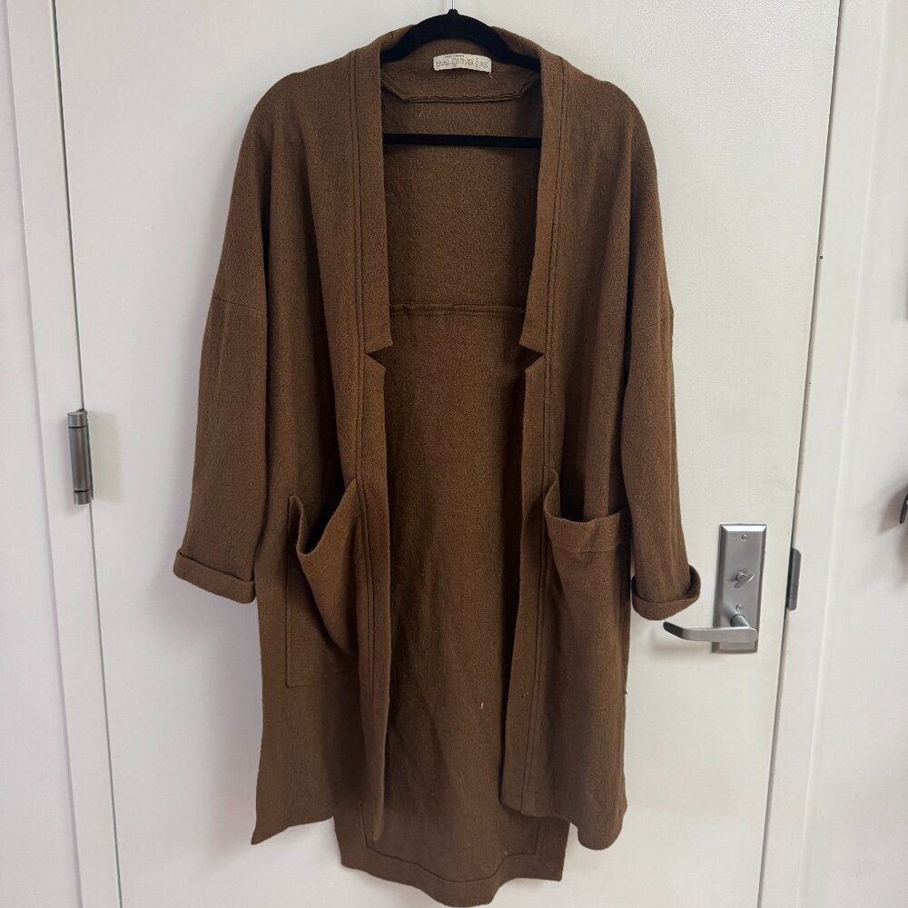 Eve Gravel Brown Long Coatigan Wool Blend (Size XS) - Made in Canada